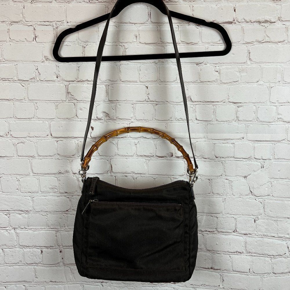 GUCCI pre-loved brown nylon fabric bamboo handbag Italy Vintage